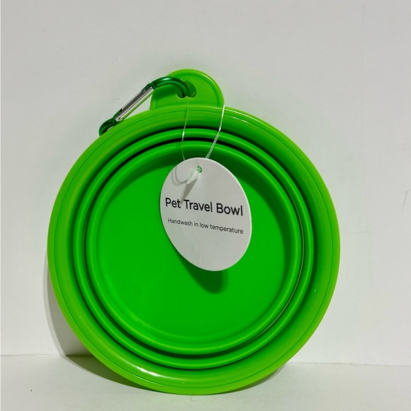 Collapsible Silicone 5” Bowl Dish 12oz Green Rim with Carabiner Dog Pet Portable - Picture 3 of 8